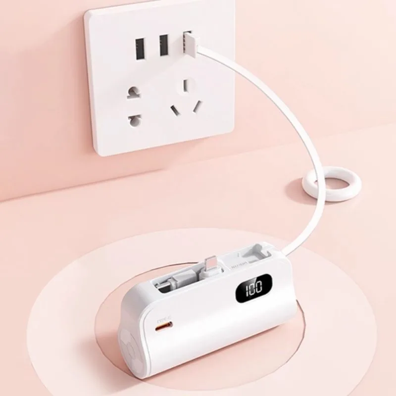 Compact Multi-Cable Power Bank with Digital Battery Display