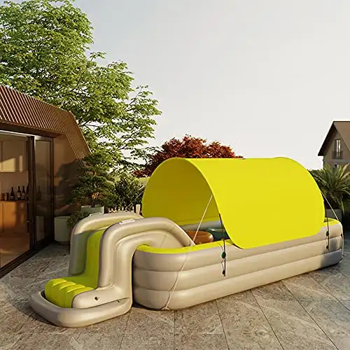 Inflatable Backyard Pool with Integrated Slide & Sunshade Canopy