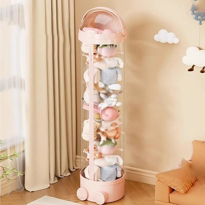 Tall Transparent Toy & Plush Storage Organizer with Rolling Base